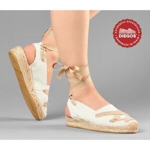 Diegos® Handmade Spanish Espadrilles Catalina White Wedge Lace up Shoes Size 38